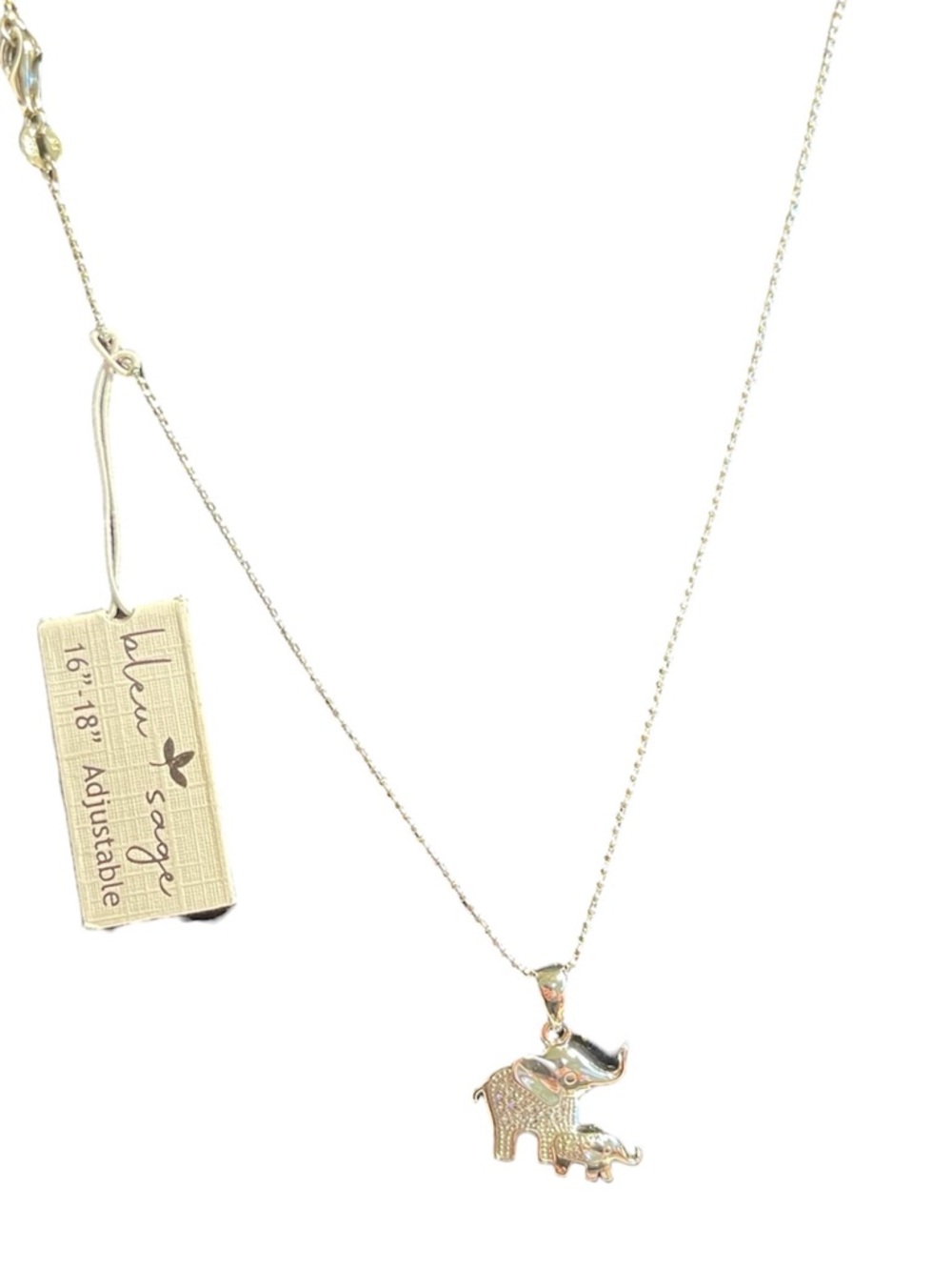 Bleu Sage Elephant mom & baby 14KT gold plate w/crystals 16-18” Necklace - NWT**